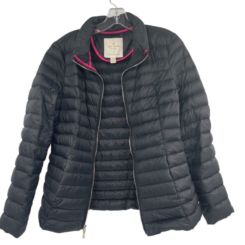 Kate Spade Quilted Down Puffer Full Zip Lightweight Hooded Jacket Black Small P - Picture 4 of 17